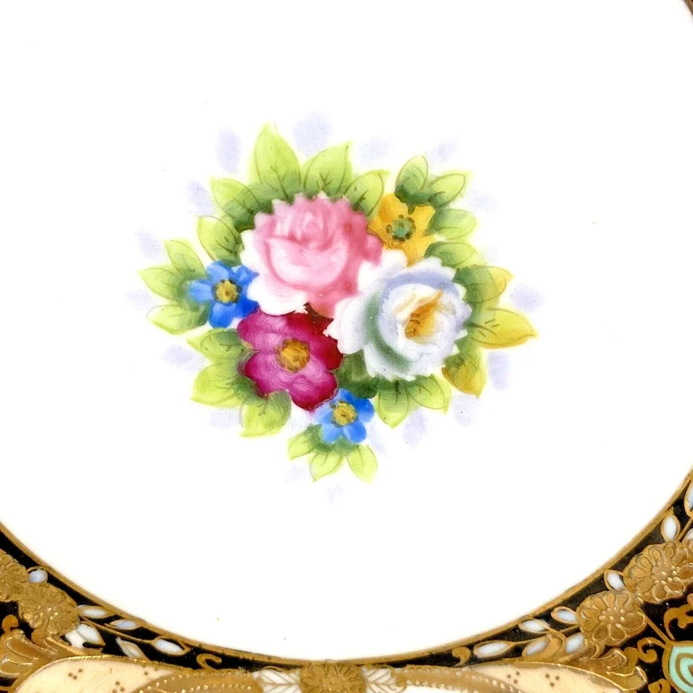Vintage Morimura Noritake Plate Hand Painted Multicolor Floral Gold Moriage 7.5